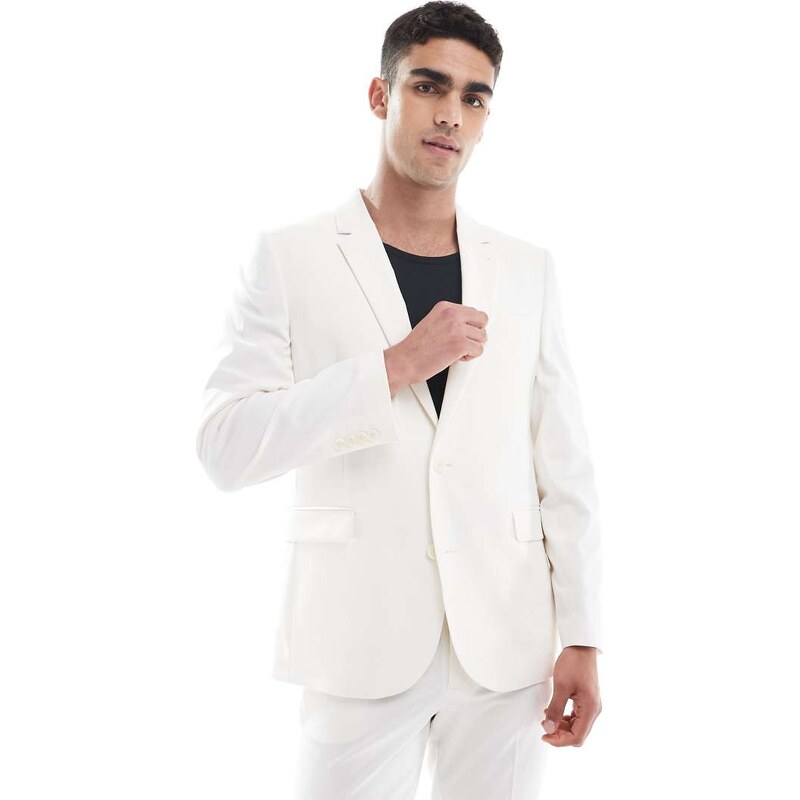 ASOS DESIGN slim suit jacket in ecru-Neutral