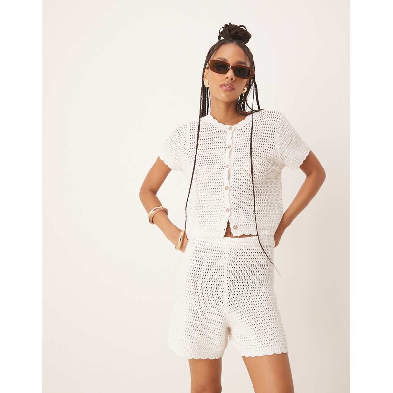 Gina Tricot co-ord knitted crochet shorts in white