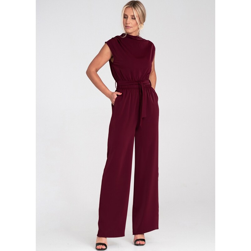 FIGL Vínový dámský elegantní overal se zapínáním na zádech M1196