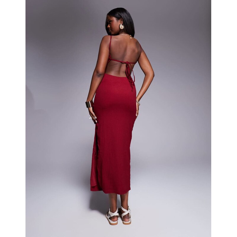 Princess Polly textured scoop neck open tie back bodycon midaxi