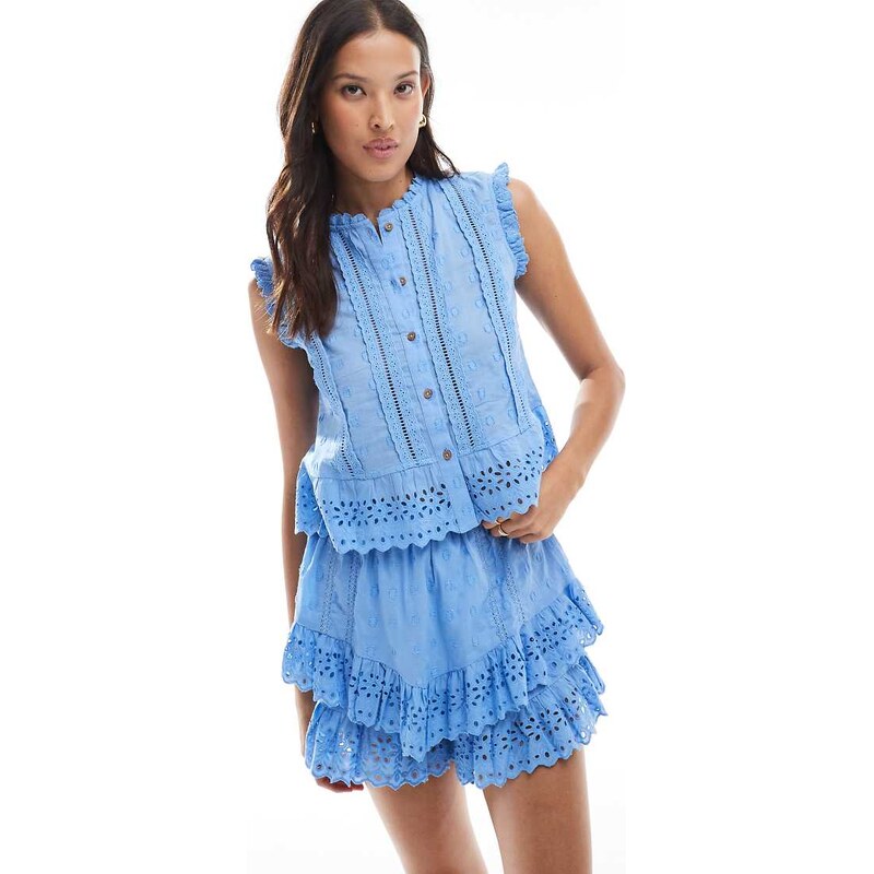 River Island broderie skort co-ord in blue