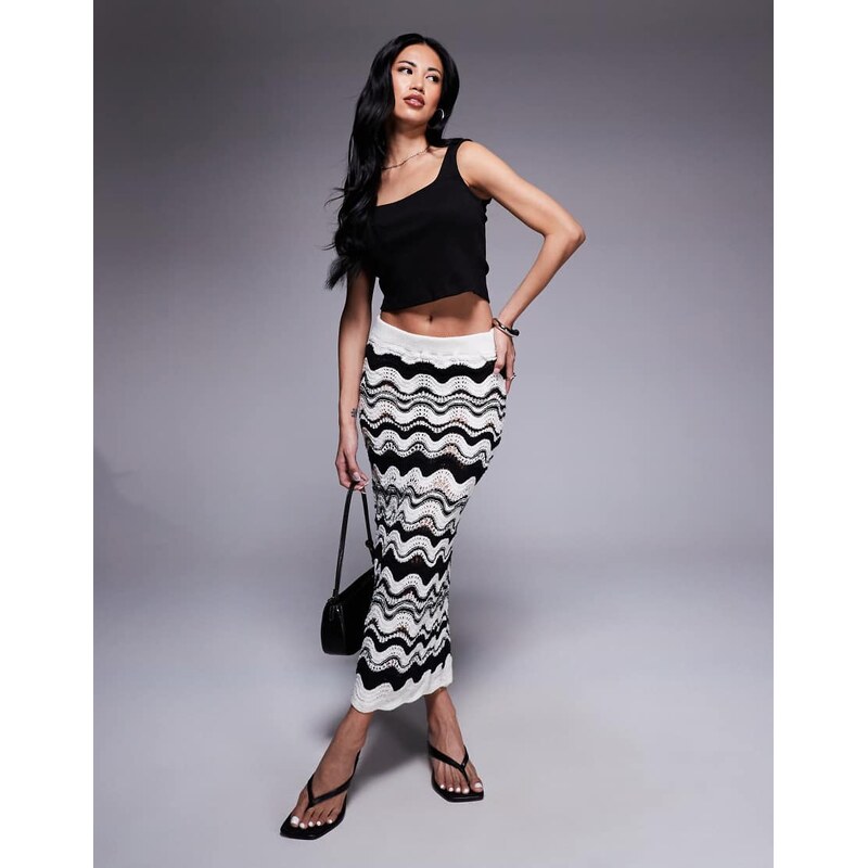 River Island crochet maxi skirt in black chevron print 107025243