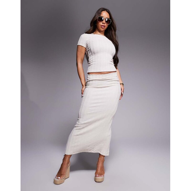 River Island textured midi skirt in cream-White