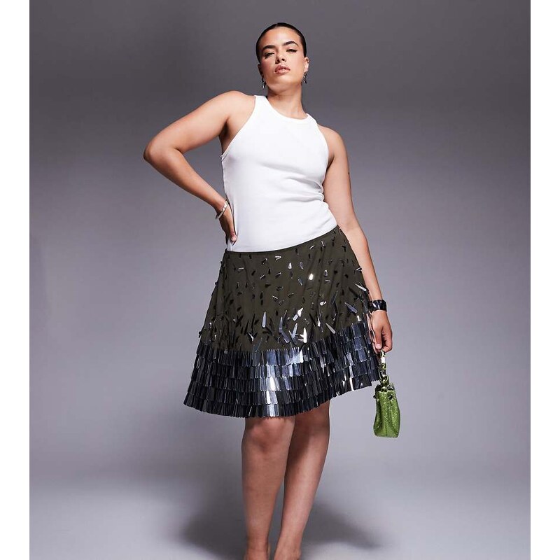 ASOS Curve ASOS DESIGN Curve tear drop sequin mini skirt in
