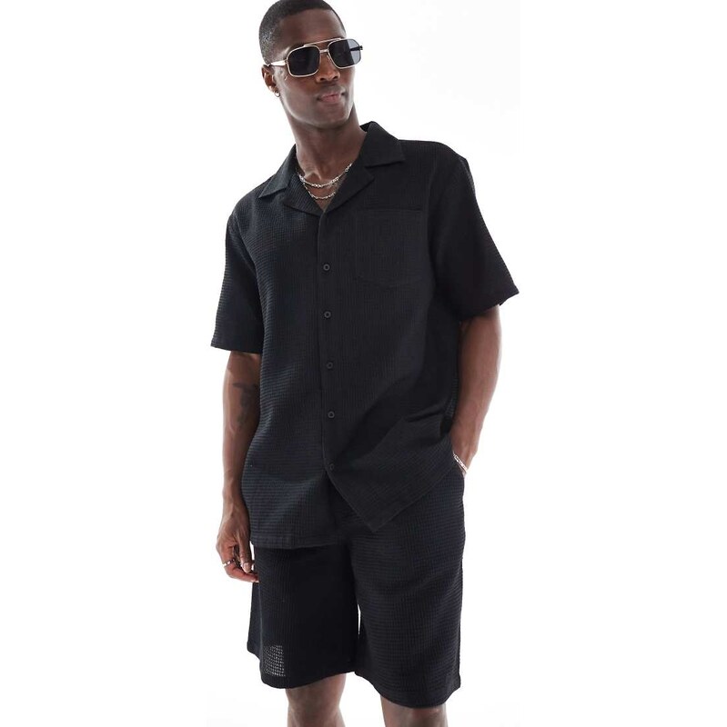 Sol Beach waffle beach shorts in black