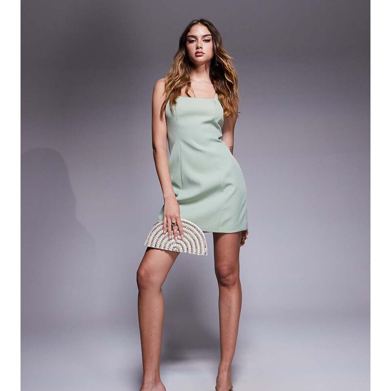 Kaiia exclusive tailored square neck structured mini dress in sage 107043960