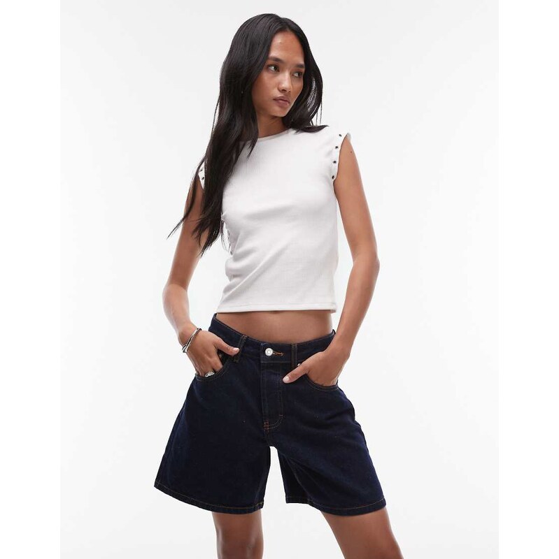 Topshop denim Editor shorts in raw look indigo-Blue