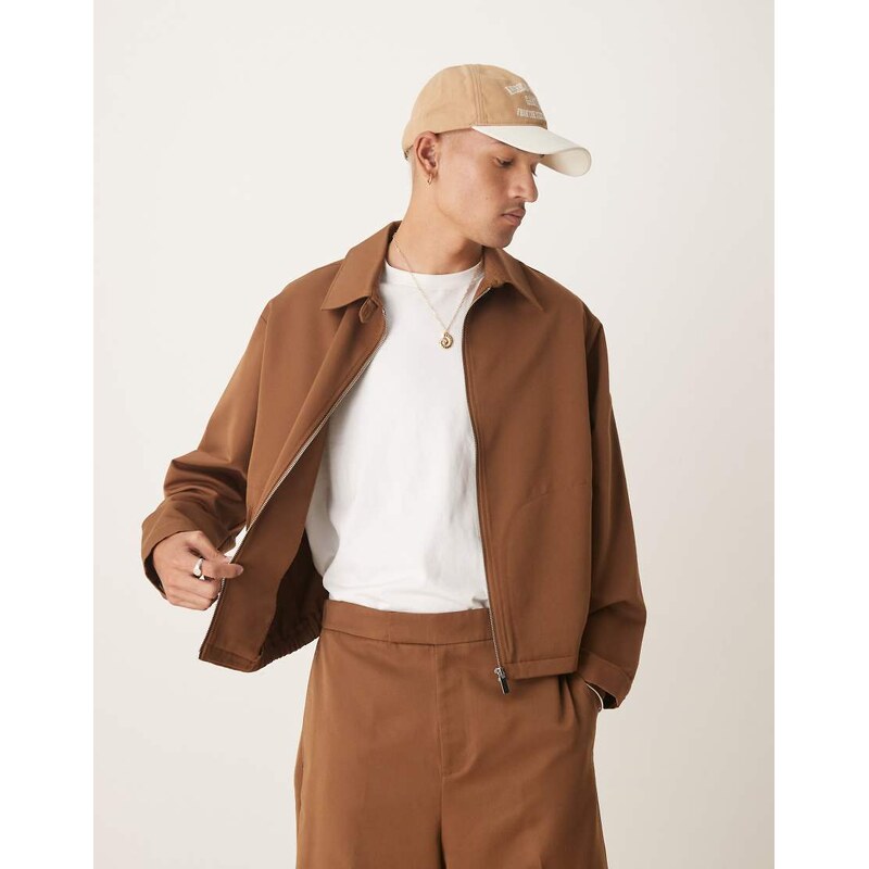 ASOS DESIGN smart co-ord oversized blouson jacket in brown -