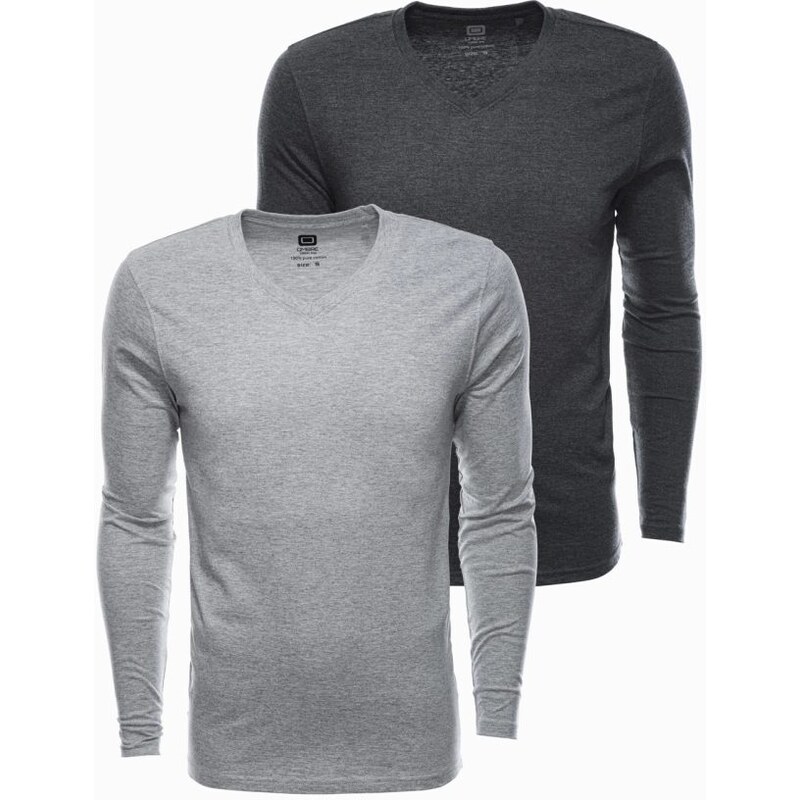 Ombre Clothing Dvojbalení triček s dlouhým rukávem a V výstřihem