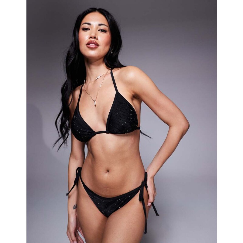 The Frolic exclusive hot fix triangle bikini top co-ord in black 113260768