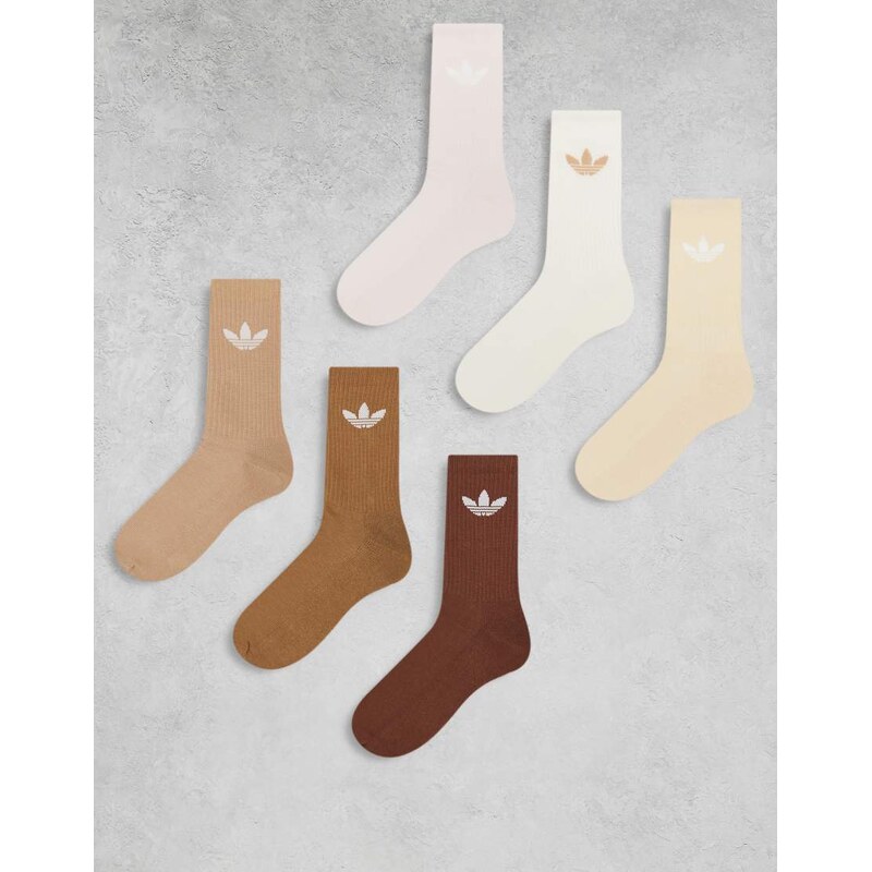 adidas Originals adicolor Trefoil 6 pack crew socks in browns