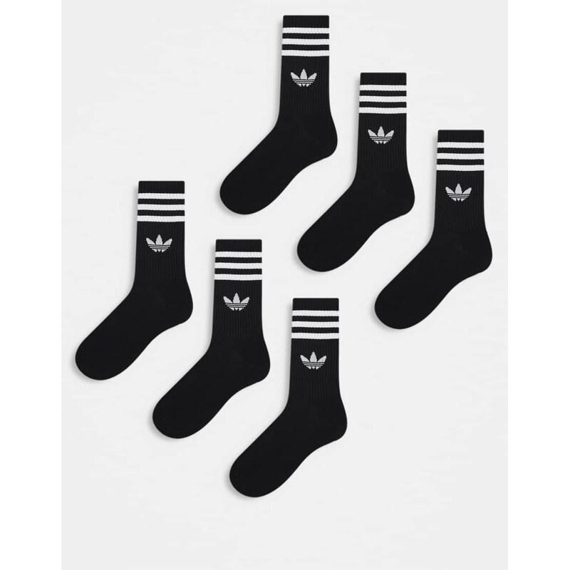 adidas Originals adicolor Trefoil 6 pack crew socks in black 107039054