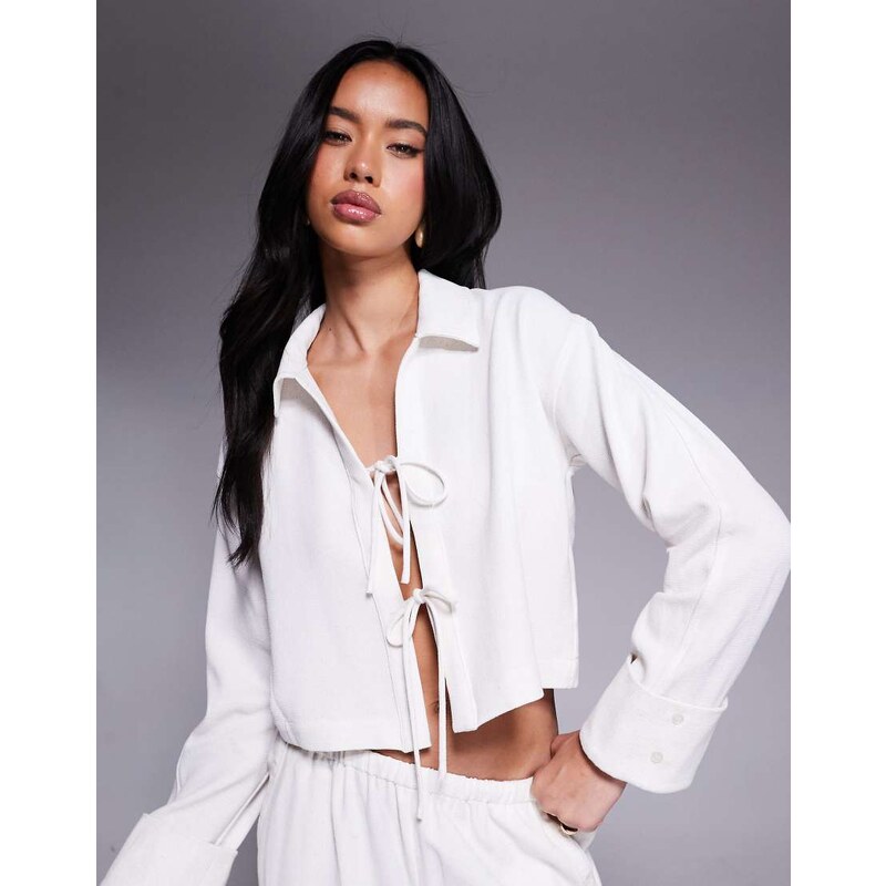 The Couture Club co-ord woven tie front shirt in beige-Neutral 107039195