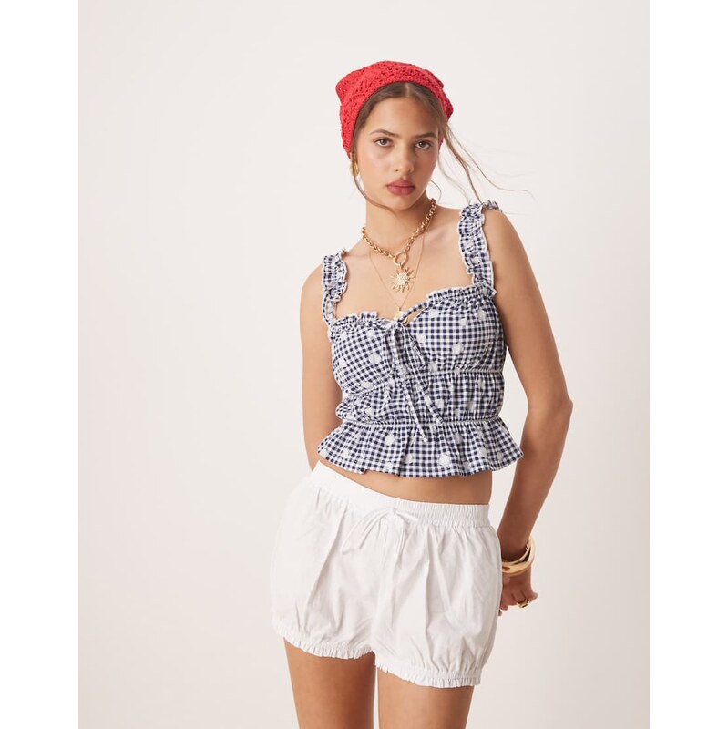 Miss Selfridge shirred tie front top in shell print-Multi 107120786