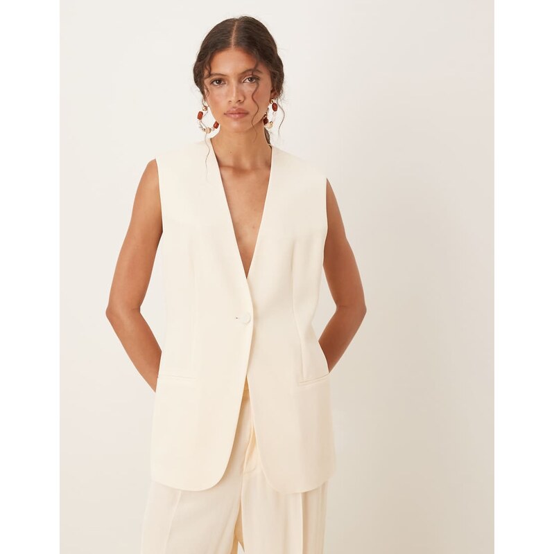 Mango long line v-neck light weight waistcoat co-ord in buttermilk 107044085