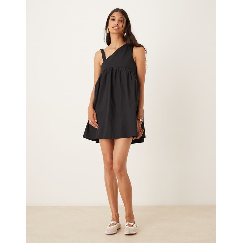 ASOS DESIGN twist strap asymmetric mini dress in black-Multi