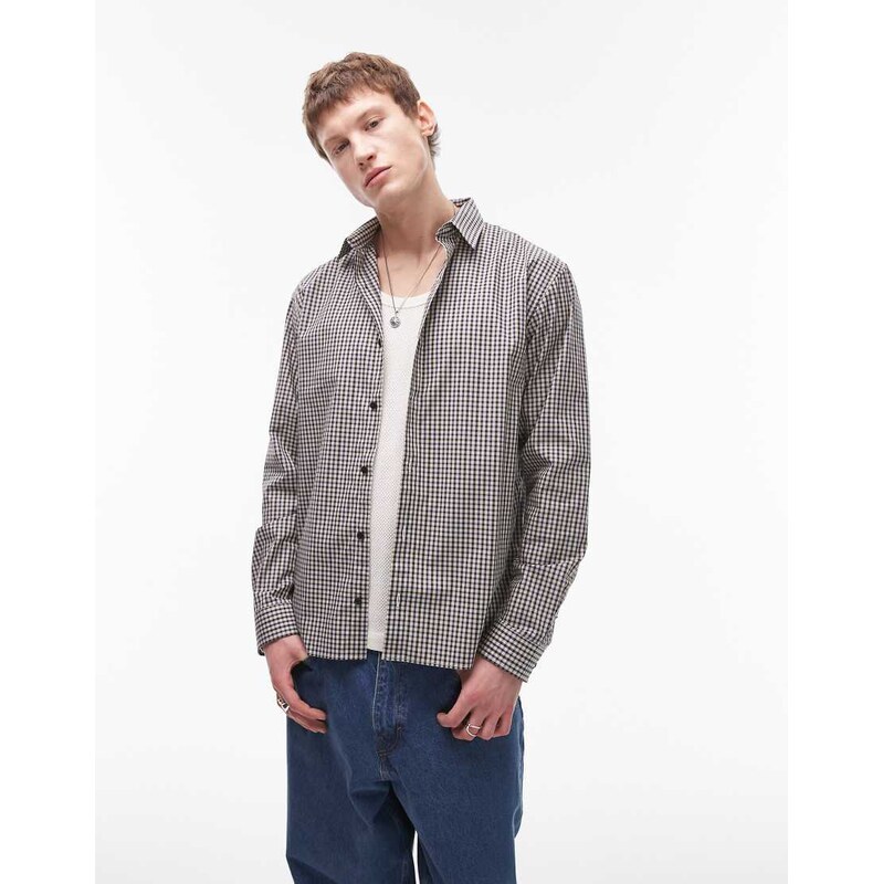 Topman oversized fit check shirt in blue