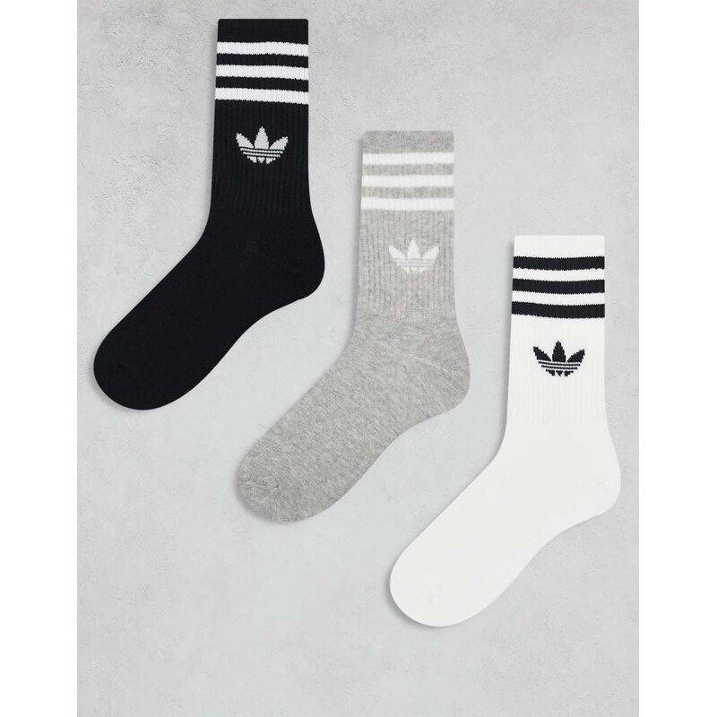 adidas Originals adicolor Trefoil 3 pack crew socks in black, white 107043944