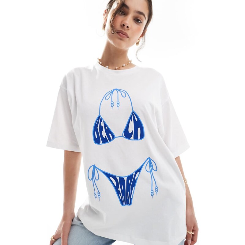 JJXX oversized bikini t-shirt in white 107044045