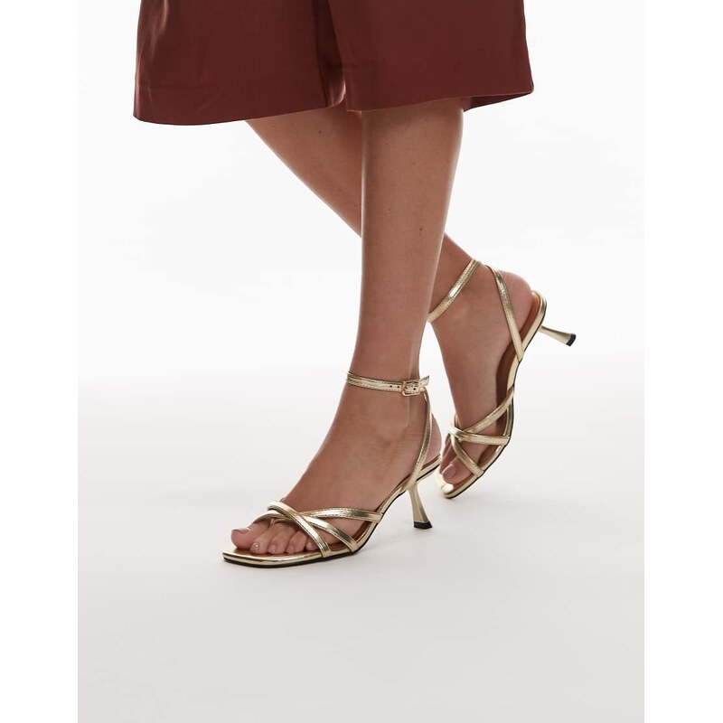 Topshop Iris slanted heel sandal in gold 107120483
