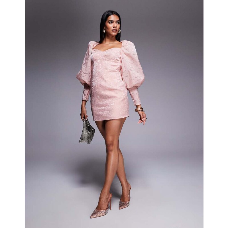 ASOS DESIGN ASOS ARCHIVE puff sleeve cuffed mini dress in dusky pink