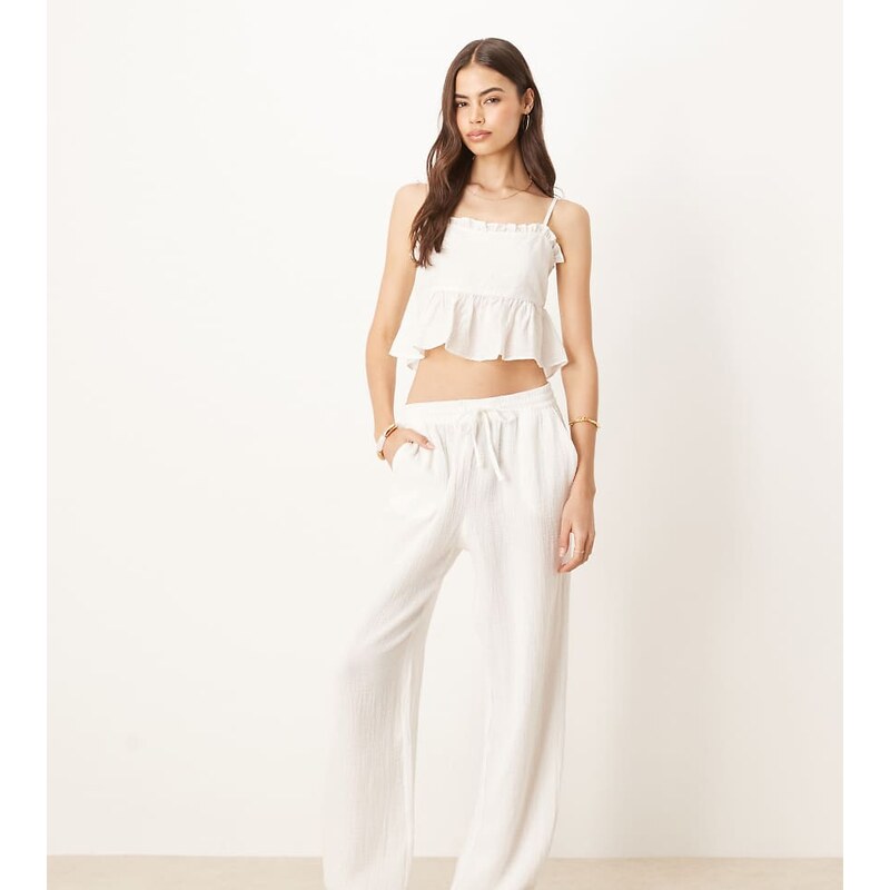 JDY Tall wide leg cheesecloth trousers in off white 113261811