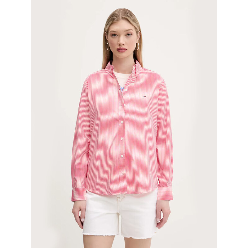 Tommy Jeans dámská růžovo-bílá pruhovaná košile
