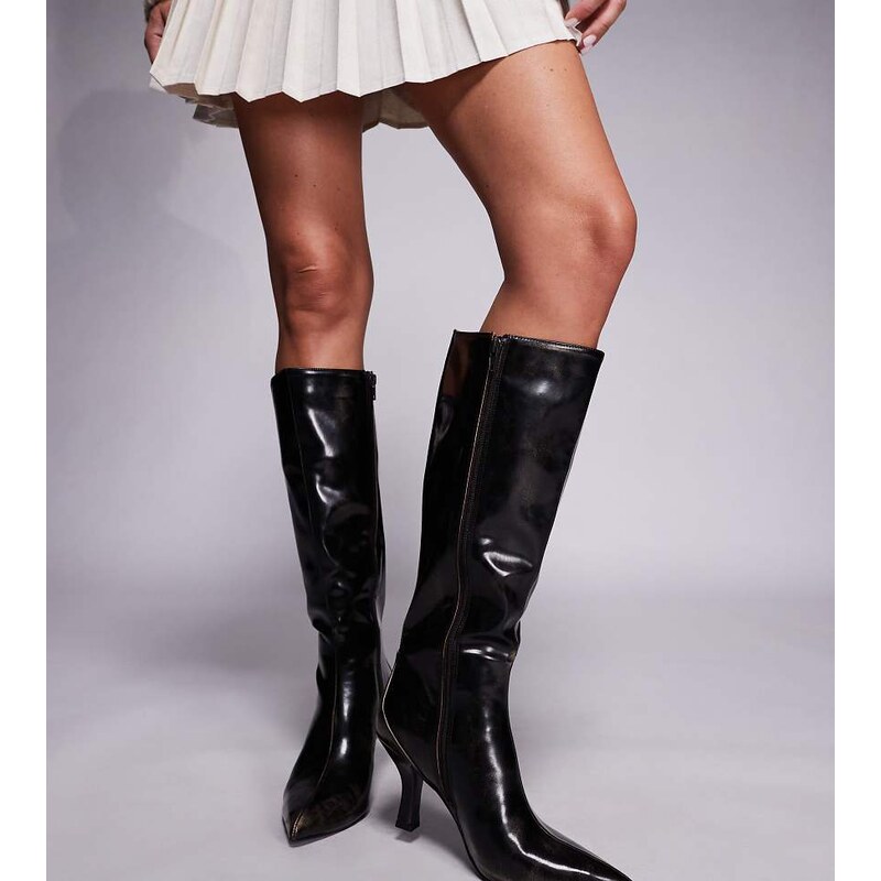 Public Desire Wide Fit Levitate pointed knee boots with vintage
