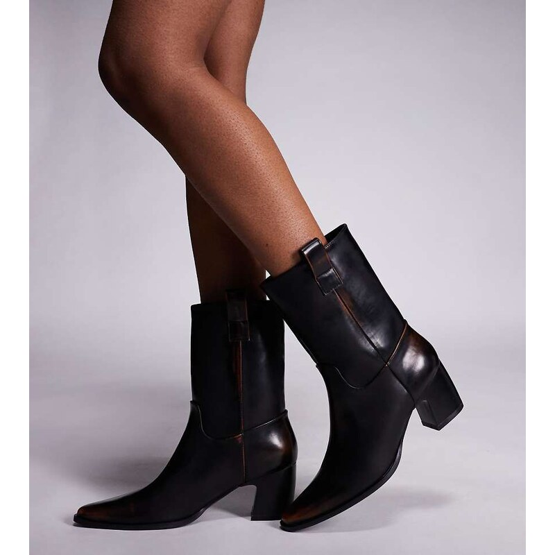 Public Desire Wide Fit Layleigh curve heel ankle boots in brown 107250315