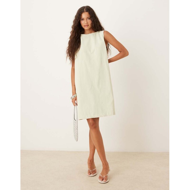 ASOS DESIGN denim mini shift dress in pistachio-Green