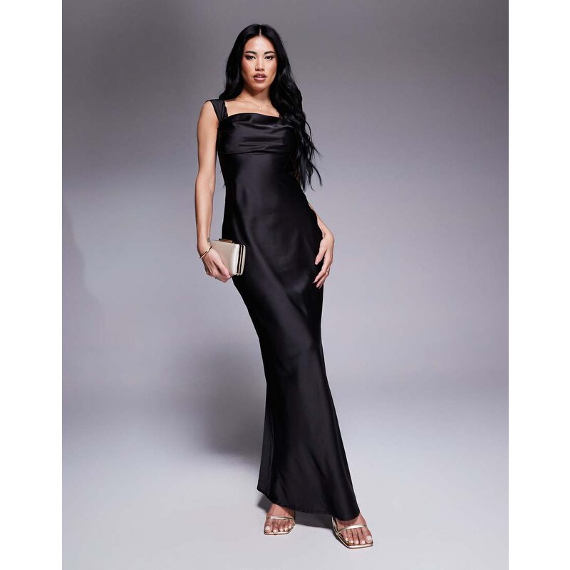 Princess Polly satin structured bardot maxi dress in black