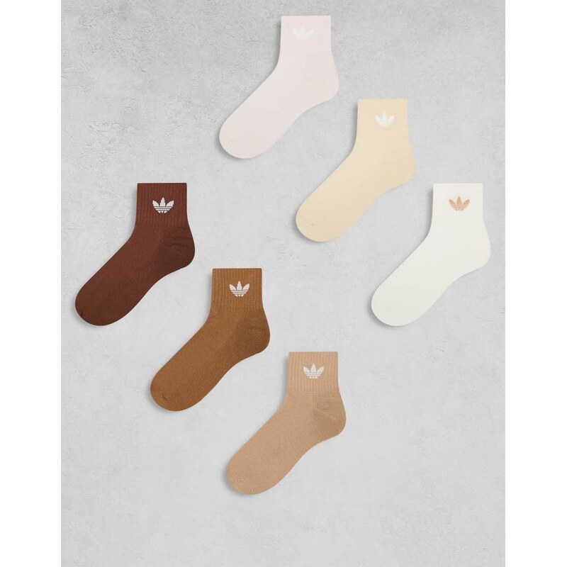 adidas Originals adicolor Trefoil 6 pack ankle socks in browns and 107119128