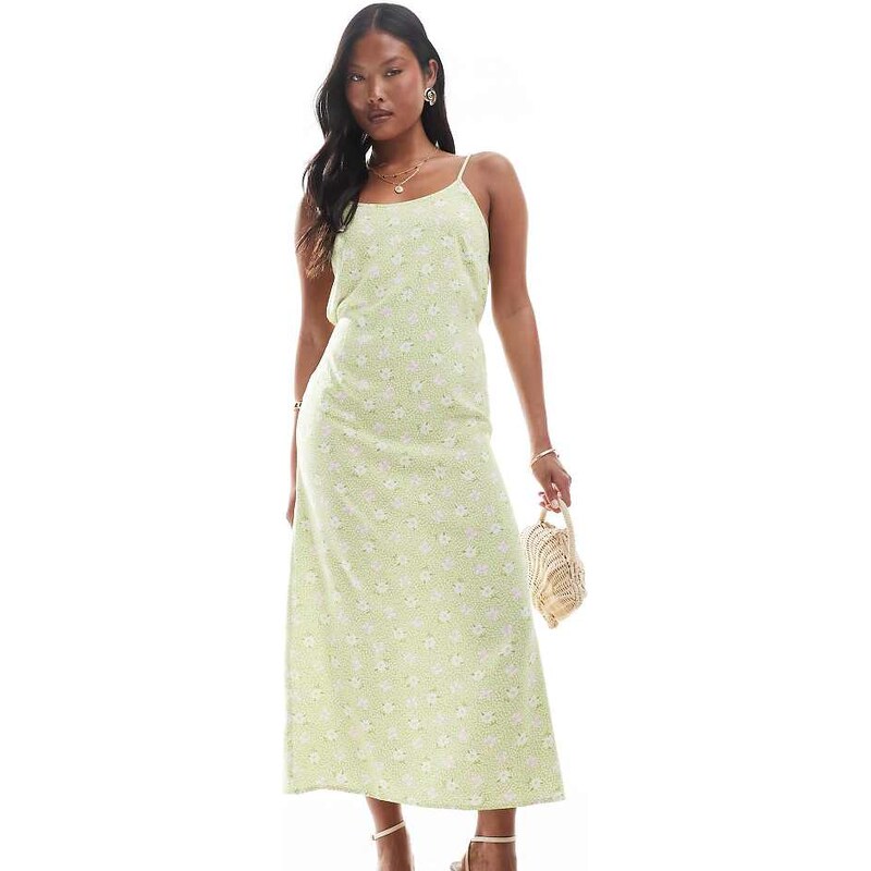 Miss Selfridge Petite strappy scoop neck maxi slip dress in green 108172300