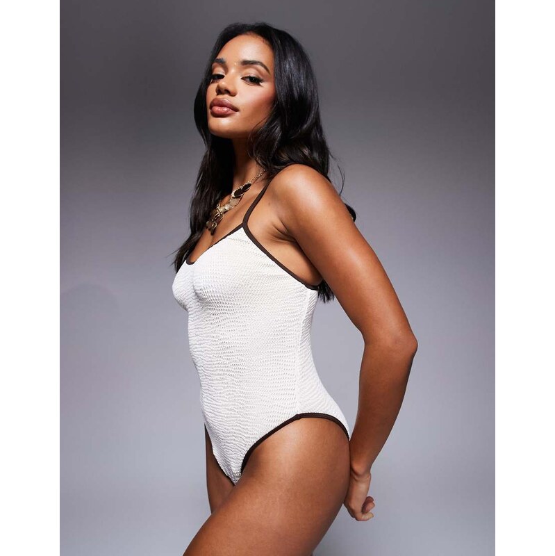 Moda Minx contrast binding swimsuit in cream-White 107119173