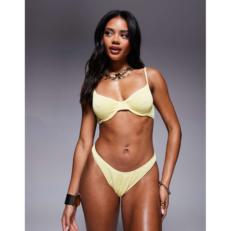 Moda Minx scrunch bikini bottom in butter yellow 107119171
