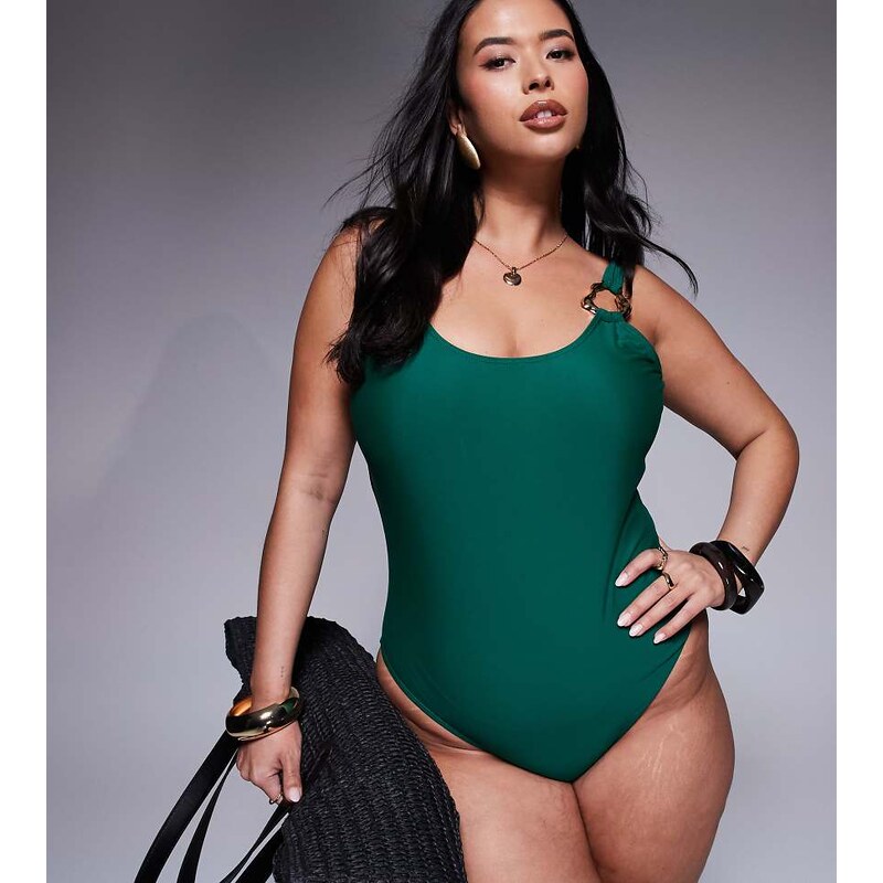 Moda Minx Curve swimsuit with gold hardware detail in green 107119176