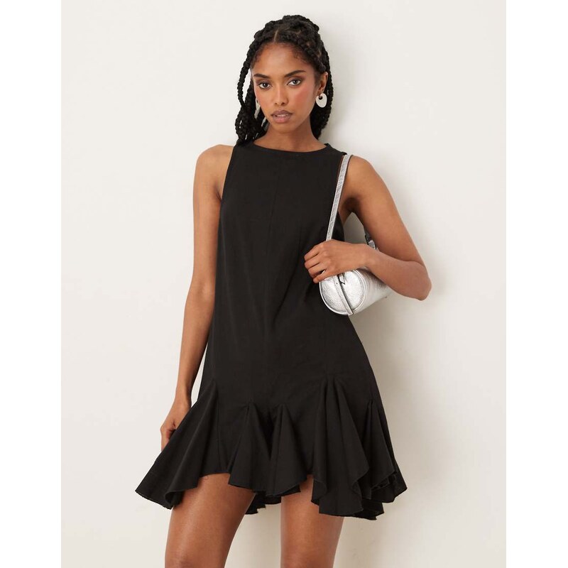 ASOS DESIGN sleeveless full godet hem playsuit in black 107119194
