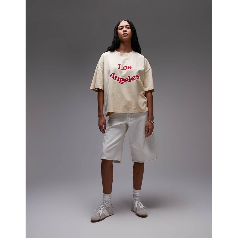 Topshop jersey graphic LA print t shirt in stone-Neutral 107119210