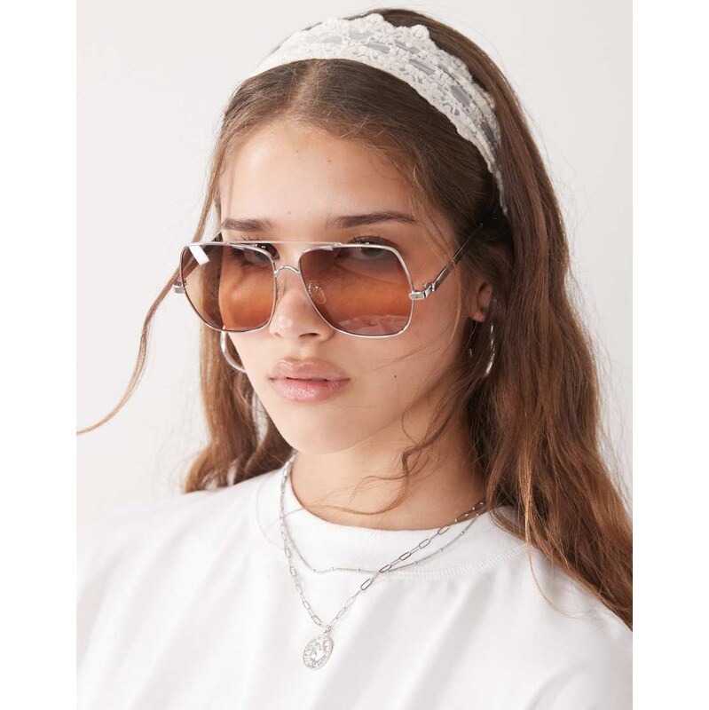 Reclaimed Vintage aviator with ombre orange lens in silver-Gold 107119242