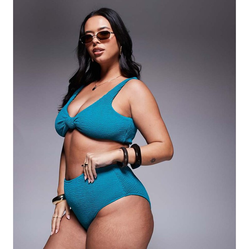 Moda Minx Curve scrunch brazilian bikini bottom in teal-Blue 107119388
