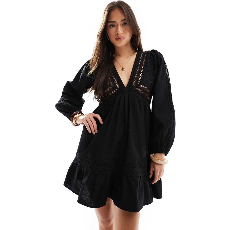 Miss Selfridge cut work detail mini dress-Black 107120453