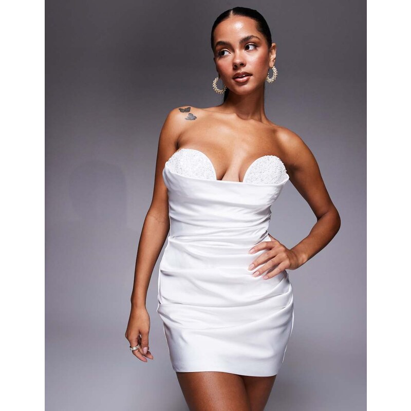 Oh Polly corset drape mini dress in ivory-White 107120628