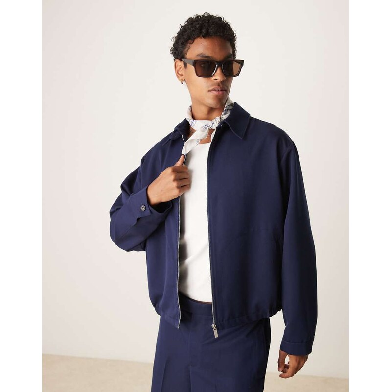 ASOS DESIGN smart co-ord oversized blouson jacket in navy - NAVY