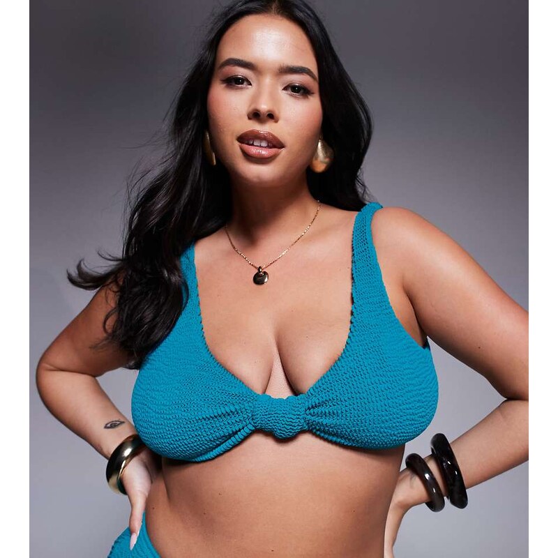 Moda Minx Curve scrunch knot front bikini top in teal-Blue 107120494