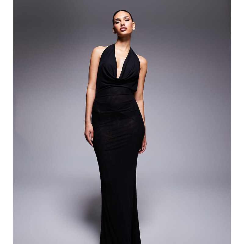 Murci exclusive mesh halterneck open back cowl neck maxi dress
