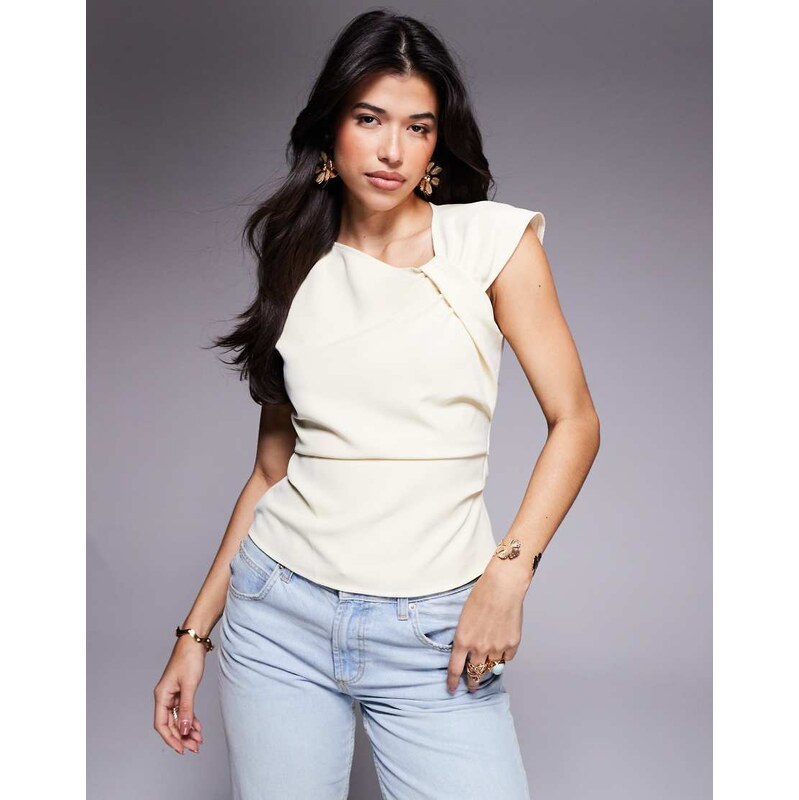 ASOS DESIGN ruched shoulder detail sleeveless top in buttermilk-Yellow 115531825