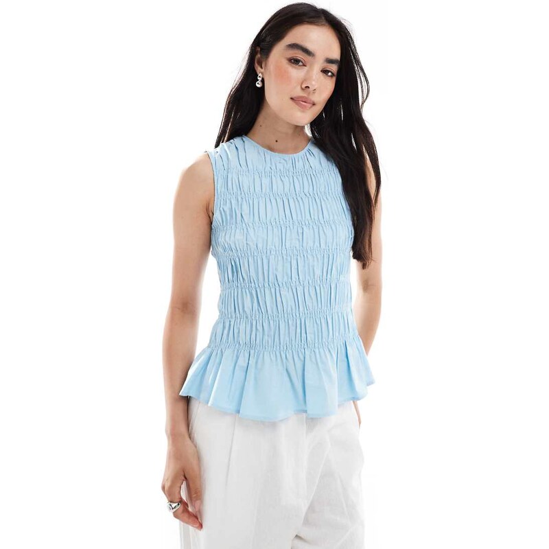 ASOS DESIGN sleeveless shirred top in blue