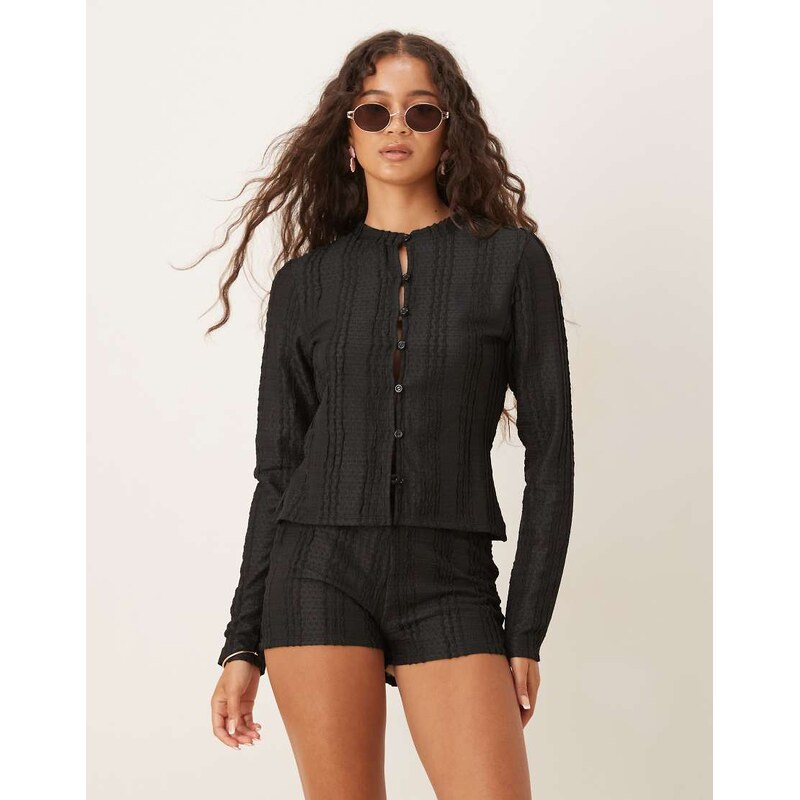 ASOS DESIGN co-ord crochet frill micro short in black