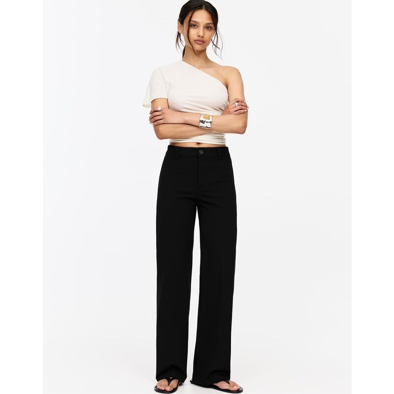 Pull&Bear smart high waist straight leg trousers in black 107140833