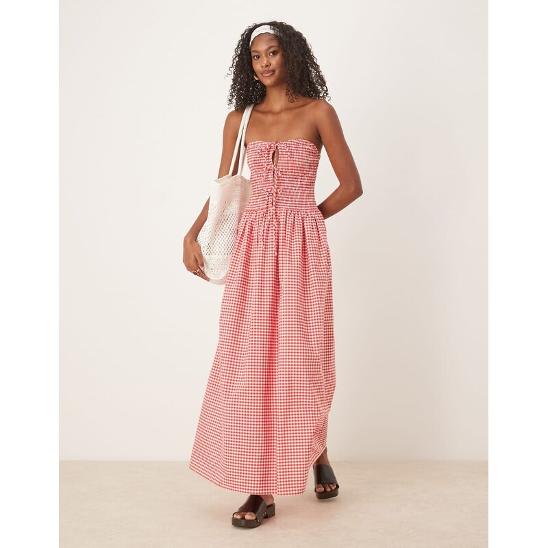 ASOS DESIGN bandeau maxi dress with shirring body and tie detail